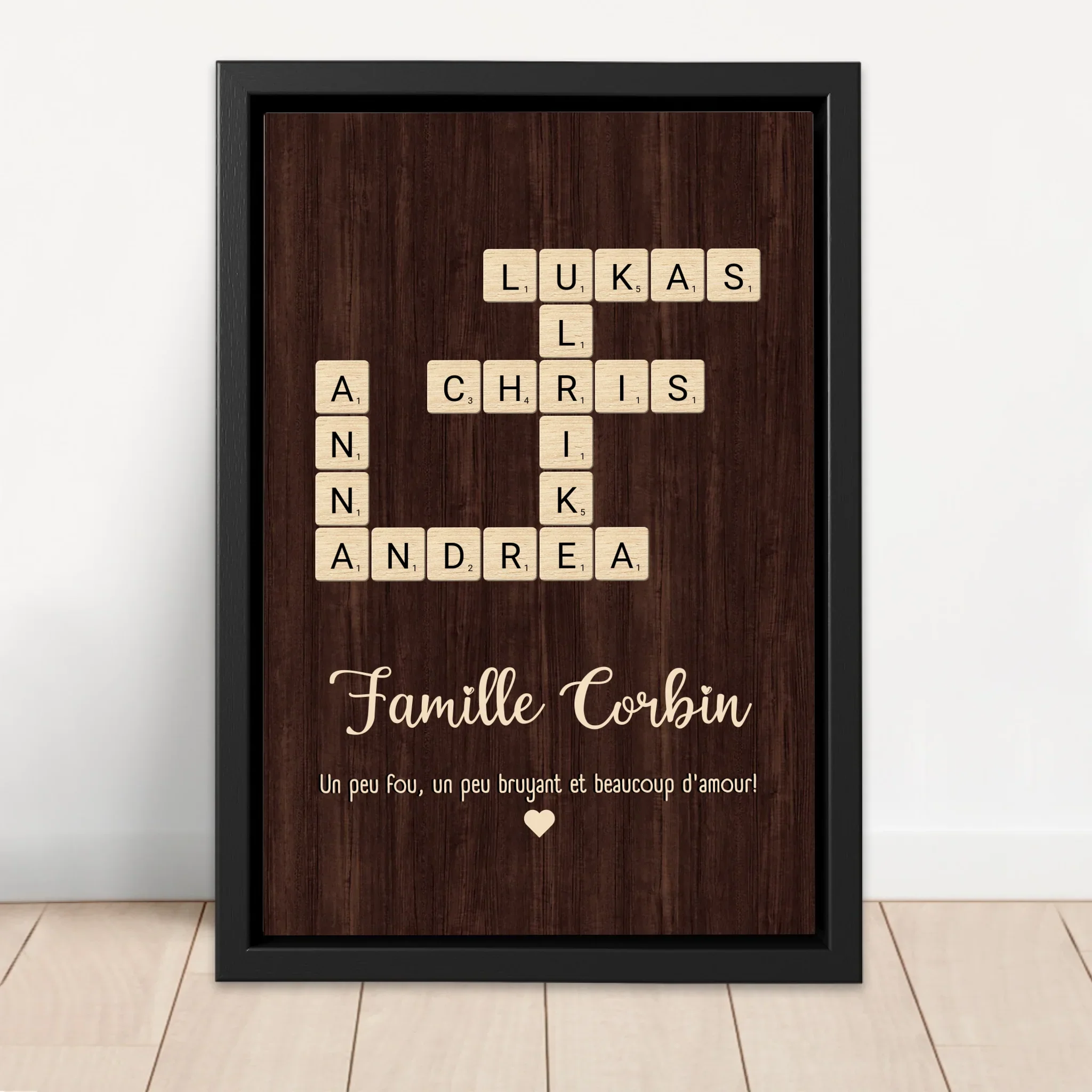 Toile personnalisée “Un peu de folie, un peu de bruit et beaucoup d'amour - Mots croisés verticaux” - Image 4