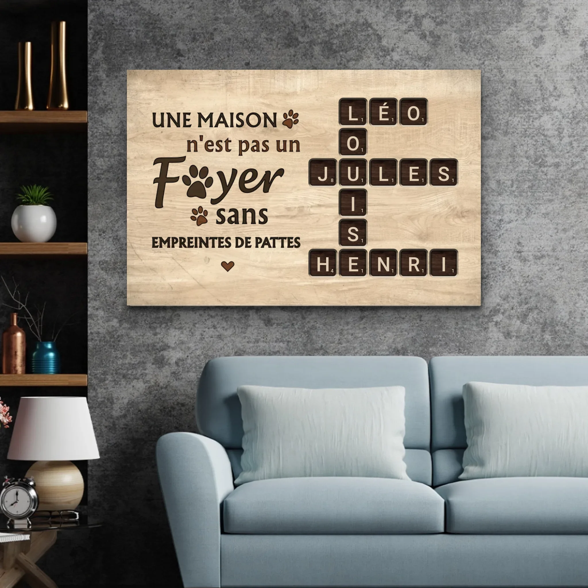 Toile personnalisée "Une maison n'est pas un foyer sans empreintes de pattes - Aspect bois" - Image 3